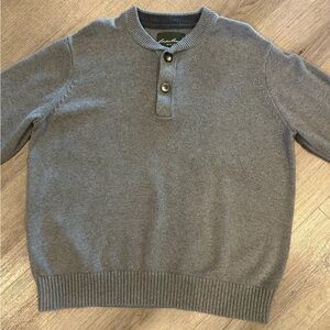 Eddie Bauer‎ Cotton Sweater Mens XL Gray Knit Pullover 3/4 Button Front EC